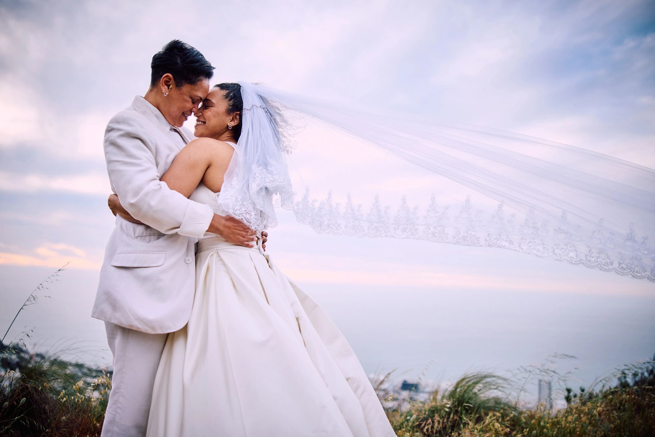 Newlyweds celebrating a luxury wedding arrival